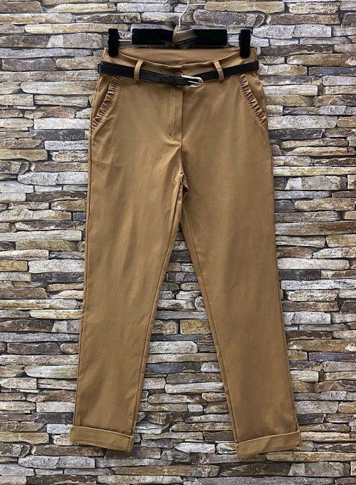 Pantalon Poches Froufrous Camel